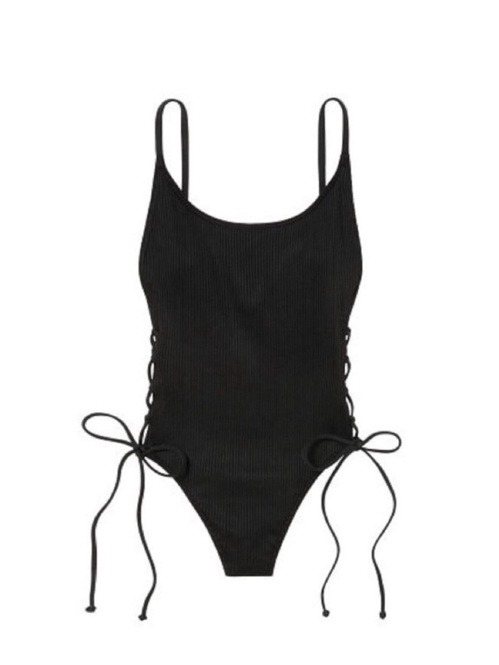 NWT Pink by Victoria Secret Black Lace-Up One-Piece Swimsuit - Picture 2 of 2